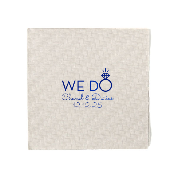 Our custom Ivory Cocktail Napkin with Shiny Royal Blue Foil has a Diamond Ring graphic and is good for use in Wedding, Bridal Shower themed parties and will give your party the personalized touch every host desires.