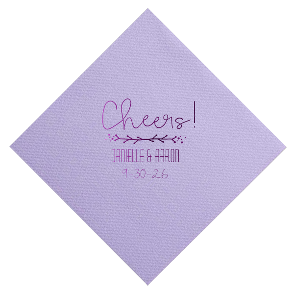 ForYourParty's personalized Lavender Linen Like Cocktail Napkin with Shiny Amethyst Foil has a Leaf Vine graphic and is good for use in Frames themed parties and can be personalized to match your party's exact theme and tempo.