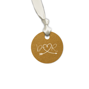 Our personalized Stardream Old Gold Round Gift Tag with Matte White Foil has a Arrow Heart graphic and is good for use in Hearts, Frames, Wedding themed parties and will give your party the personalized touch every host desires.