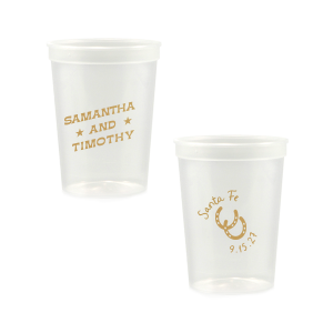 Get wild and rowdy with the customizable Giddy-Up Western Cup. Personalize the text with the names of your favorite cowpokes in the ink color of your choice. Perfect for sipping cool refreshments during blistering summer hoedowns. 