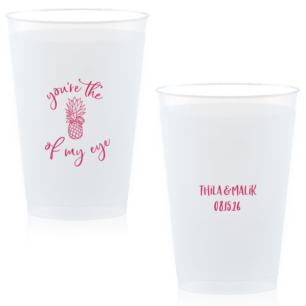 Our custom Matte Fuchsia Ink 10 oz Frost Flex Cup with Matte Fuchsia Ink Cup Ink Colors has a Pineapple Tiki graphic and is good for use in Food, Beach/Nautical themed parties and will impress guests like no other. Make this party unforgettable.