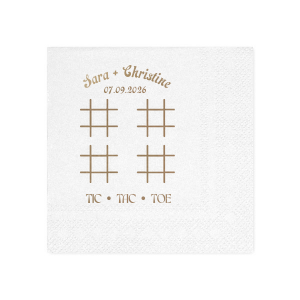 Delight guests with the Nuptial Tic-Tac-Toe Game Napkin, perfect for interactive fun at your celebration. Personalize with your special date and names for a playful twist. A charming addition to any wedding or event table.