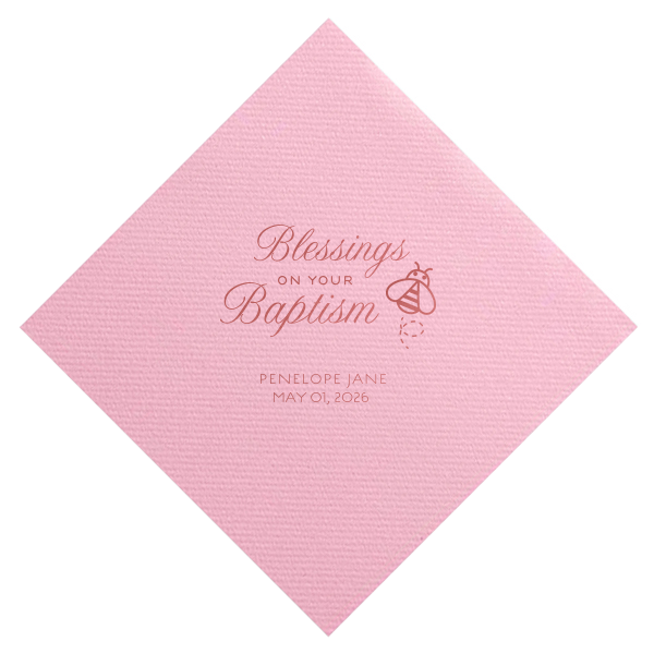 Heartfelt elegance shines through with the Blessings on Your Baptism Napkin. A whimsical bee flutters beside a beautifully scripted blessing, symbolizing the sweetness of God's love and wisdom. Perfect for celebrating this cherished moment with grace and charm.