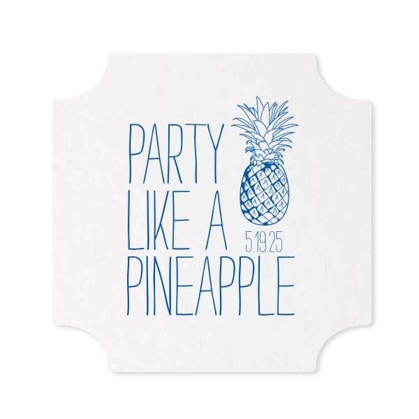 ForYourParty's elegant White Square Coaster with Matte Royal Blue Foil has a Pineapple graphic and is good for use in Food themed parties and will look fabulous with your unique touch. Your guests will agree!