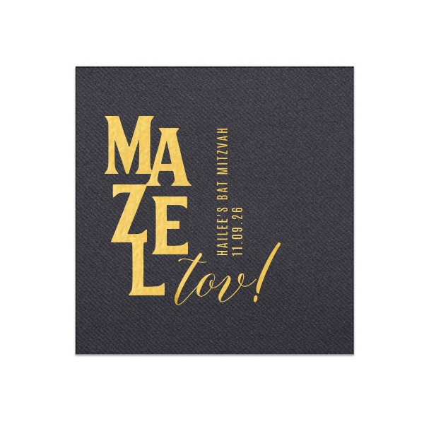 Our custom Black Luncheon Napkin with Shiny 18 Kt Gold Foil will give your party the personalized touch every host desires.
