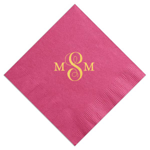 The ever-popular Fuchsia Cocktail Napkin with Shiny 18 Kt Gold Foil will make your guests swoon. Personalize your party's theme today.