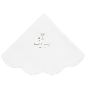 Add a whimsical touch to your wedding celebration with the Toasting Hands Wedding Napkin, showcasing a charming cartoon hand toasting with a glass of wine. Customizable with the couple's names in a sweet script font and the special date in an elegant serif below, this napkin is a perfect blend of fun and sophistication.