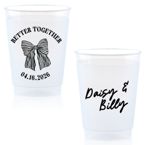 Celebrate the perfect pairing with the Better Together Bow Wedding Cup, featuring the couple's names in a romantic script and the wedding date, complemented by "Better Together" alongside a charming bow illustration. A sweet toast to unity and love on your big day.