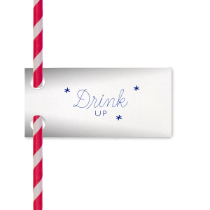 Elevate your sipping experience with the Drink Up Stars Straw Tag, a heart-shaped invite to enjoy the festivities. 'Drink' swirls playfully in script, accompanied by 'up' and a trio of stars for a delightful sip-and-swirl accessory.