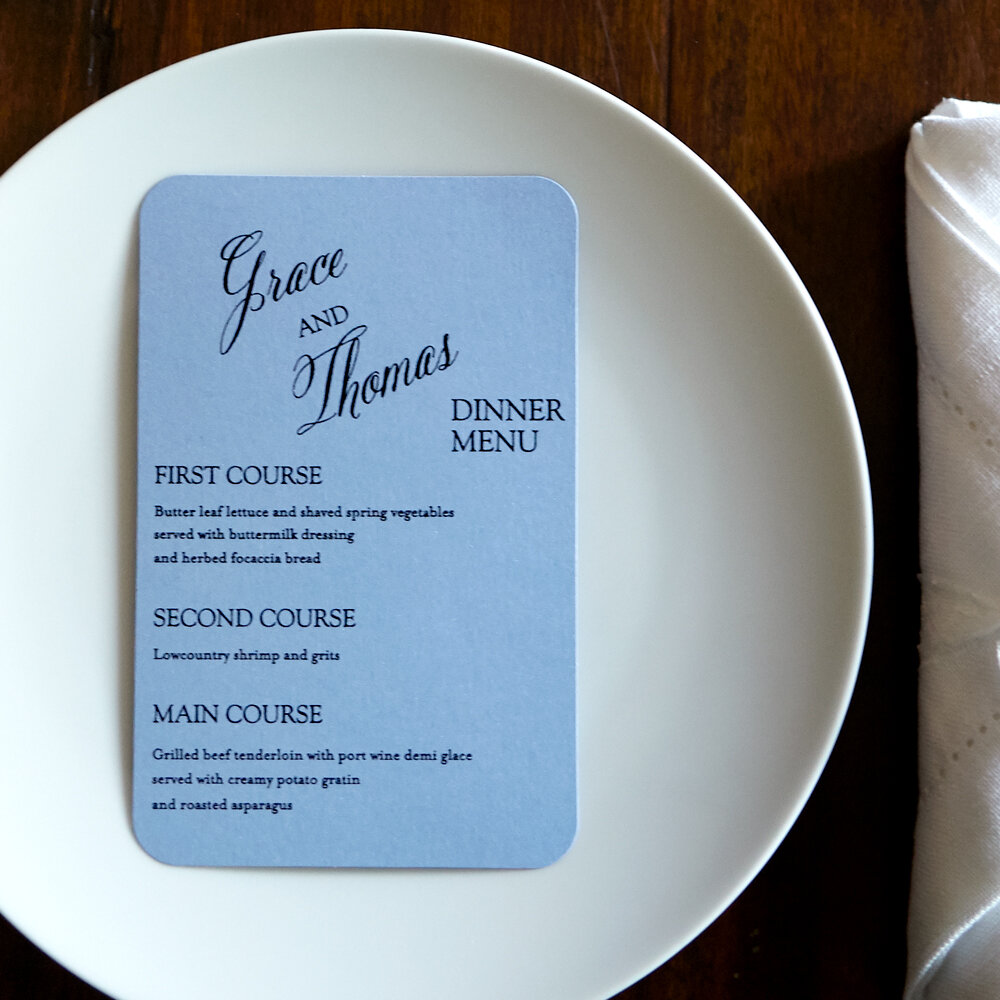 custom menus are a great personalized addition to your wedding table settings
