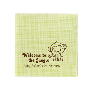 ForYourParty's chic Kiwi Cocktail Napkin with Matte NEW Chocolate Foil has a Baby Monkey graphic and is good for use in Baby Shower, Baby Animals themed parties and will give your party the personalized touch every host desires.