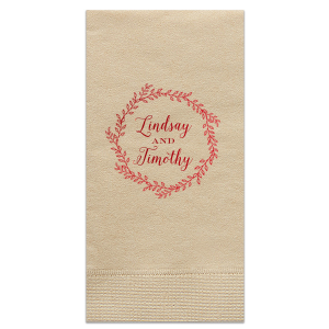Leafy loops and elegant script unite on the Sweet Wreath Napkin, infusing your festivity with a dash of natural whimsy. It's the perfect blend of foliage and love for your special day's decor.