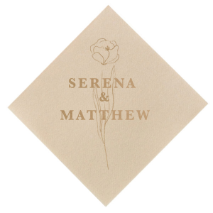 ForYourParty's personalized Woven Stone Woven Cocktail Napkin with Shiny Champagne Foil are a must-have for your next event—whatever the celebration!