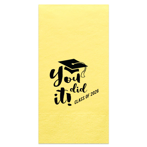 Custom Lemon Cocktail Napkin with Matte Black Foil has a Cap graphic and is good for use in Graduation themed parties and can be personalized to match your party's exact theme and tempo.