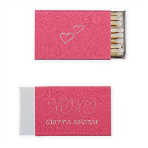 Light up the party with the XOXO Bridal Shower Matchbox featuring playful swirls that spell out hugs and kisses. The bride's name makes a lively statement on the front, and whimsical hearts on the back spread the love.