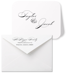 The ever-popular Natural Frost White Classic Note Card with Shiny 18 Kt Gold Foil can be personalized to match your party's exact theme and tempo.