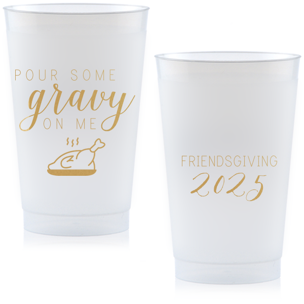 Custom Gold Ink 16 oz Frost Flex Cup with Gold Ink Print Color has a Plated Turkey graphic and is good for use in Food, Thanksgiving themed parties and will add that special attention to detail that cannot be overlooked.