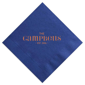 Celebrate the union's foundation with the Last Name Established Napkin, boldly presenting the family name in capital letters. 'Est.' and the marriage year below document the significant milestone, adding a personalized touch to any commemorative occasion.
