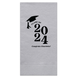 Commemorate the culmination of hard work with the Bold Year Graduate Cap Napkin, personalized with the graduate's name and the year set in a bold font, alongside a distinguished graduation cap graphic. A proud addition to any graduation party's decor.