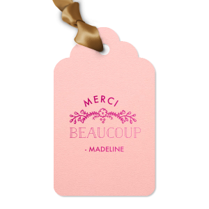 Personalized Poptone Ballet Pink Luggage Gift Tag with Shiny 18 Kt Gold Foil Color has a Marigold Vine graphic and is good for use in Accents themed parties and will look fabulous with your unique touch. Your guests will agree!