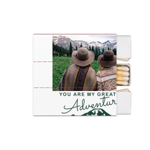 ForYourParty's chic White Classic Custom Photo Matchbox with Matte Spruce Ink Digital Print Colors and Matte Navy Ink Digital Print Colors has a Greatest Adventure graphic and is good for use in Wedding, Travel, Words themed parties and will look fabulous with your unique touch. Your guests will agree!