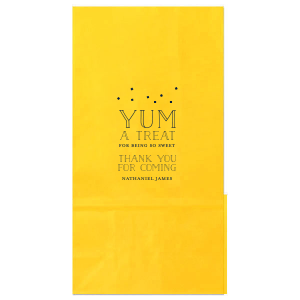 Pack a burst of gratitude with the Treat Favor Bag, where enthusiasm for your guests' presence is matched by the delight inside. The celebrant's name adds a personal touch to this effusive token of thanks.