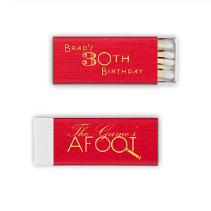 The ever-popular Linen Convertible Red Euro Matchbox with Shiny 18 Kt Gold Foil has a Magnifying Glass graphic and is good for use in Trendy, Symbols, Adventure themed parties and will impress guests like no other. Make this party unforgettable.