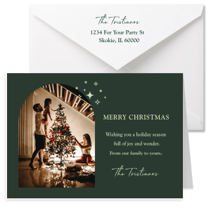 Look no further for a classic Christmas Card. This custom design has a whimsical star design and an on trend arch cut out. 