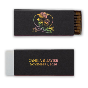 Keep the flame of love alive with the Amor Eterno Match. A marriage of macabre and matrimony, this match is ideal for weddings, engagements and anniversaries, add a spooky flair to your declaration of love! 