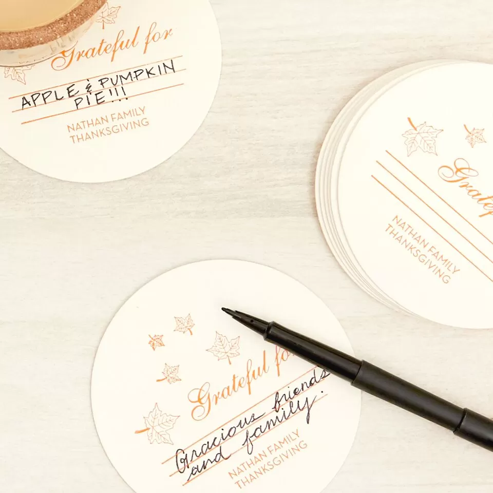 custom designed holiday gratitude coasters