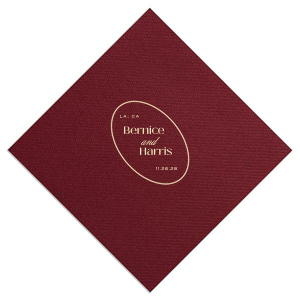Create a sense of inclusion with the stylish Encircled Couple Names Napkin at your next special occasion. The stylish and functional napkin is perfect for weddings, engagements, home entertainment and so much more. Customize the product with your choice of text and colors to best represent your unique union! Featured in our Burgundy Wedding theme, match your special occasion with any number of stylish products to create a cohesive vision. 