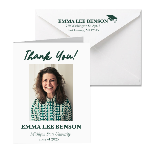Personalize this graduation note card with a photo of the graduate, their school, and class date. A custom graduation note card is a thoughtful memento to give to your loved ones. 