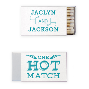 Ignite the celebration with the One Hot Matchbox where 'One HOT Match' sizzles in bold, 3D lettering. On the back, the couple’s names unite with flair, making this matchbox a fiery token of your union.