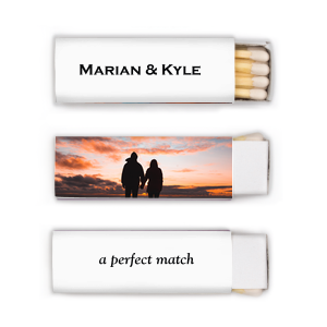 Our beautiful custom White Classic Custom Photo Matchbox with Matte Black Ink Digital Print Colors and Matte Fuchsia Ink Digital Print Colors will impress guests like no other. Make this party unforgettable.