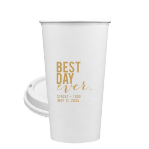 ForYourParty's personalized Gold Ink 8 oz Paper Coffee Cup with Lid with Gold Ink Cup Ink Colors can be customized to complement every last detail of your party.