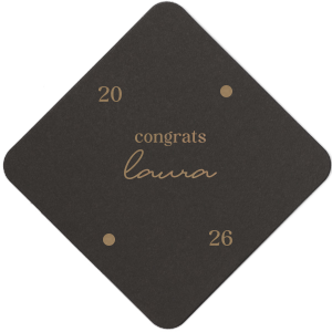 Protect surfaces while celebrating in style with the Graduation Soiree Dot Adorned Coaster, personalized with the graduate's name and year in a modish script font, and embellished with two elegant dot graphics. A sophisticated addition to any classic graduation party decor.