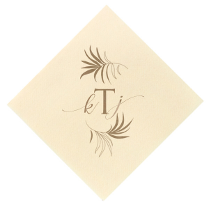 Our custom Ivory Cocktail Napkin with Shiny Champagne Foil has a Fern Frame graphic and is good for use in Frames, Trendy, Organic themed parties and will make your guests swoon. Personalize your party's theme today.