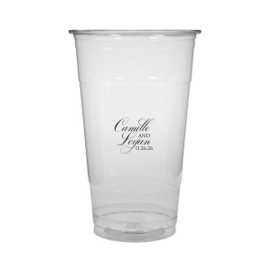 The Elegant Swirl Script Names Cup showcases the couple’s names in a fancy, swirling script, elegantly intertwined for a sophisticated touch. Stacked artistically, this design radiates elegance, adding a uniquely graceful accent to any celebration.