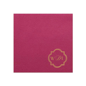 Our beautiful custom Magenta Linen Like Dinner Napkin with Satin 18 Kt. Gold Foil has a Ornate Frame 3 graphic and is good for use in Art Deco themed parties and can't be beat. Showcase your style in every detail of your party's theme!