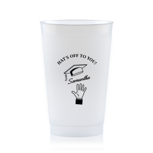 Cheers to academic triumph with the Tassel Toss Tribute Cup, personalized with the graduate's name, adorned with a graphic of a hand flinging a graduation cap, and the phrase "Hats off to you." A spirited way to sip in celebration of this momentous occasion.