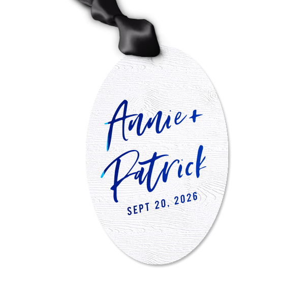Our personalized Marble Gray Large Oval Gift Tag with Shiny Royal Blue Foil will impress guests like no other. Make this party unforgettable.