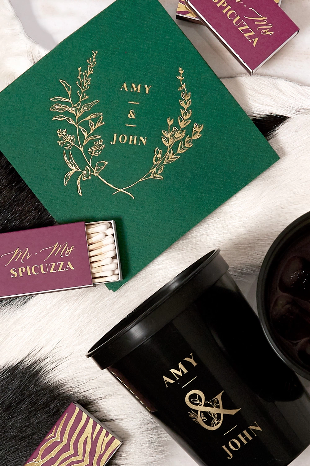 Layer your personalized wedding accessories to create a unique and distinctive look for your winter wedding.