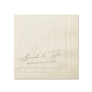 Celebrate your wedding with the Nuptial Namesake Locale Napkin, customized with the couple's names and the cherished site of the ceremony. A refined choice that adds a personal touch to your matrimonial table setting.