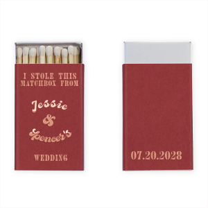 Spark conversation and smiles with the I Stole This Matchbox from Your Wedding Matchbox, a playful memento featuring "I stole this matchbox from (your names) wedding" alongside your personalized names and date. A cheeky treasure for your wedding guests to cherish.