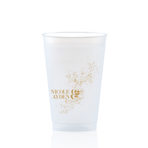 Our custom Gold Ink 10 oz Frost Flex Cup with Gold Ink Cup Ink Colors has a Galaxy Dust graphic and is good for use in Wedding and Stars themed parties and will look fabulous with your unique touch. Your guests will agree!