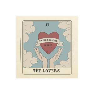 Be the dealer of your own fate with the The Lovers Tarot Card Photo Napkin. The full color photo napkin evokes a traditional tarot card design that features customizable text, perfect for weddings, engagements or home entertainment.
