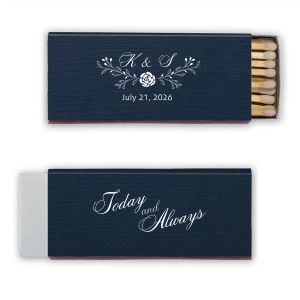 The Elegant Floral Forever Wedding  Match features a peony-adorned bough elegantly framing the couple's initials in refined script, with the event date below. The reverse side, inscribed "Today and Always" in graceful script, symbolizes eternal love, making it a sophisticated keepsake for one's wedding day.