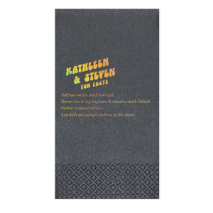 Custom Black Cocktail Napkin with *Shiny Holographic Gold Foil will add that special attention to detail that cannot be overlooked.