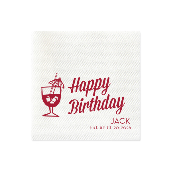 Our beautiful custom Lipstick Red Cocktail Napkin with Matte White Foil has a Tiki Drink 2 graphic and is good for use in Drinks, Beach/Nautical themed parties and can be customized to complement every last detail of your party.