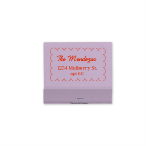 Showcase your new abode with the Scalloped Address Matchbox, tailored with your family name and address within a charming scalloped frame. An elegant keepsake for guests at your housewarming party.